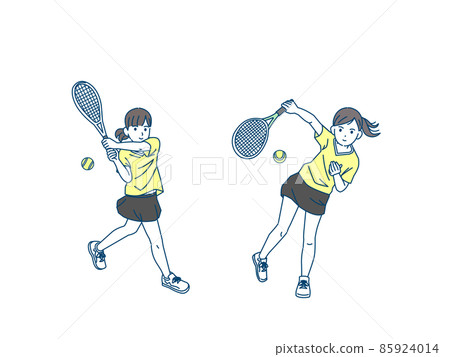 網球女子網球俱樂部活動俱樂部活動運動女孩全身插畫 網球女子網球俱樂部活動俱樂部活動運動女孩全身插畫 85924014