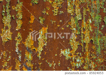flaked off green paint on flat rusted sheet metal surface flaked off green paint on flat rusted sheet metal surface 85924053