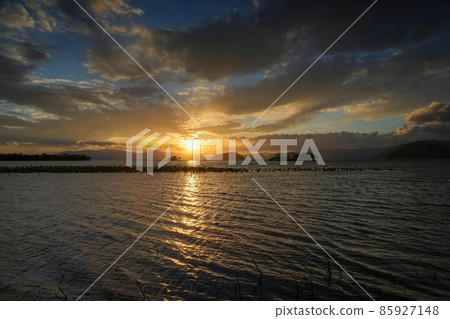 Fantastic sunset over Lake Biwa @ Shiga Fantastic sunset over Lake Biwa @ Shiga 85927148