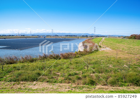 Mega solar panel power generation Solar power generation system Chichibu mountain range Umenoki Korozumi Reservoir Kawajima Town 85927249