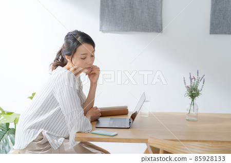 Loneliness, headache, upset female, 30s 85928133