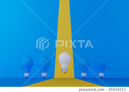 Light bulb yellow outstanding among lightbulb white 85929151