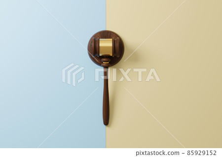 Top view of judge gavel on two colour background. Law and justice, legality concept. 3d illustration 85929152