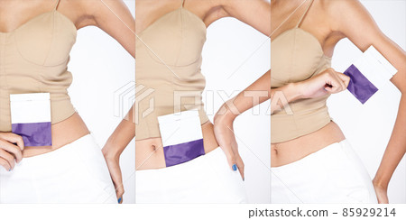 Empty package product of cosmetic, make up, treatment, vitamins, lotion in Asian 20s woman hand palm Empty package product of cosmetic, make up, treatment, vitamins, lotion in Asian 20s woman hand palm 85929214