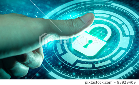 Businessman finger scan identification access Data Protection Cyber Security Privacy. Padlock icon on Network protection with firewall. Secure access for online privacy and personal data protection. Businessman finger scan identification access Data Protection Cyber Security Privacy. Padlock icon on Network protection with firewall. Secure access for online privacy and personal data protection. 85929409