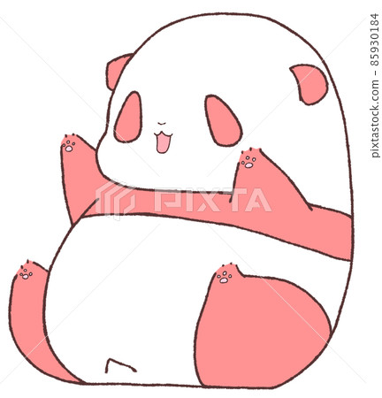 一隻有趣的小熊貓坐著伸展四肢（紅色） 85930184