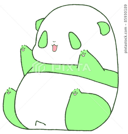 一隻有趣的小熊貓坐著伸展四肢（綠色） 85930189