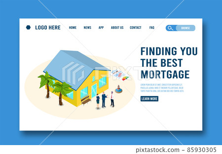 Flat tiny building purchase debt person's, House Loan, Rent, Real Estate Agent and Mortgage concept. Flat Isometric Vector Illustration Eps 10. 85930305