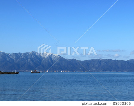 Sunny snowy mountains and lakes 85930306