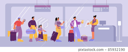 People in queue to check desk in airport terminal 85932190