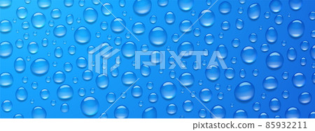 Condensation water drops on blue background, 3d Condensation water drops on blue background, 3d 85932211