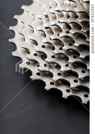 Bicycle road cassette close-up on a black background 85932483