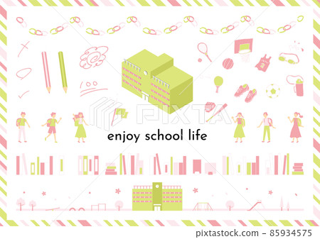 具有春天般配色方案的學校相關插圖素材集 85934575