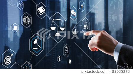 Law. Businessman on abstract blurred background using law protection right 85935273