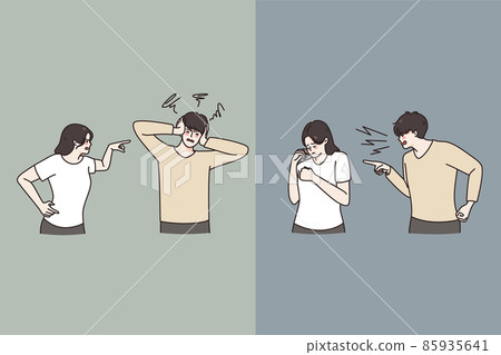Unhappy couple have relationship problems arguing  85935641
