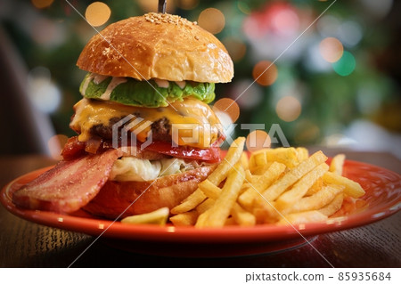 美食漢堡和土豆 85935684