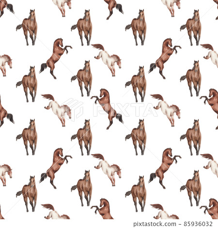 Jockey on horse. Black horse Jumping. Equestrian Events. Show Jumping Competition. Watercolor painting illustration pattern seamless 85936032