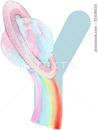 Alphabet A-Z isolated cute watercolor unicorn and stars clipart. Nursery unicorns illustration. Princess unicorns poster. Trendy pink cartoon horse. 85936058
