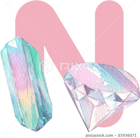 Alphabet A-Z isolated cute watercolor unicorn and stars clipart. Nursery unicorns illustration. Princess unicorns poster. Trendy pink cartoon horse. 85936071