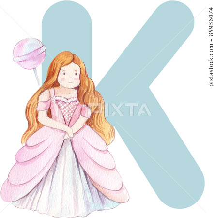 Alphabet A-Z isolated cute watercolor unicorn and stars clipart. Nursery unicorns illustration. Princess unicorns poster. Trendy pink cartoon horse. 85936074