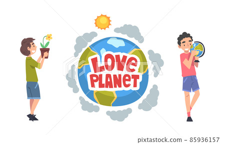 Little Children Loving Planet Taking Care of Earth and Environment Vector Set Little Children Loving Planet Taking Care of Earth and Environment Vector Set 85936157