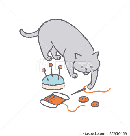 Cat playing with sewing tools Cat playing with sewing tools 85936469