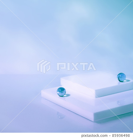 empty scene with square podium on holographic blue background empty scene with square podium on holographic blue background 85936498
