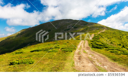 trail uphill the petros peak. beautiful summer landscape of carpathian mountains. success and achievement concept. grassy hill beneath a sky with clouds trail uphill the petros peak. beautiful summer landscape of carpathian mountains. success and achievement concept. grassy hill beneath a sky with clouds 85936594