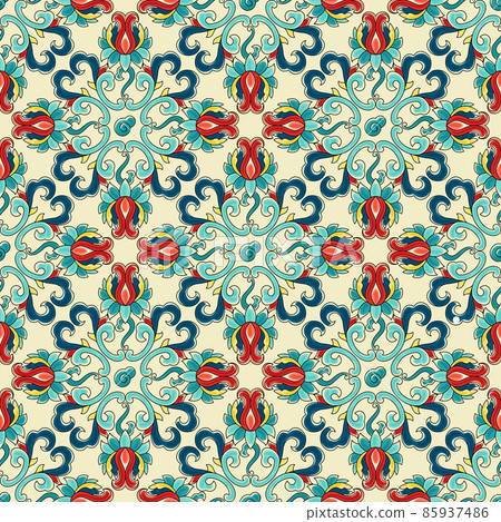 Chinese ceramic tile seamless pattern. Oriental traditional floral ornament. Wall or floor texture. Chinese ceramic tile seamless pattern. Oriental traditional floral ornament. Wall or floor texture. 85937486