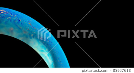 Abstract soap bobble close-up. Cold blue alien planet with an atmosphere in the darkness of the universe. 85937618