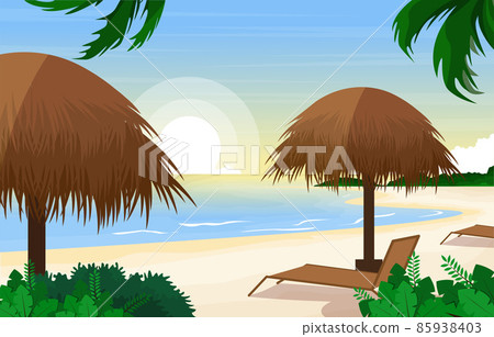 Hut Island Sea Summer Landscape View Kuta Beach Bali Illustration Hut Island Sea Summer Landscape View Kuta Beach Bali Illustration 85938403