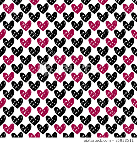 Hand drawn seamless pattern with red hearts on - Stock