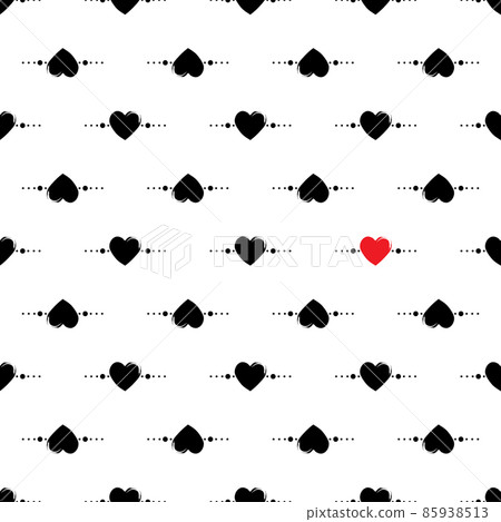 Festive decoration for Valentine Day. Cute simple line print. Seamless black and white pattern with hand drawn hearts. Vector flat illustration for wrapping paper, textile and design 85938513