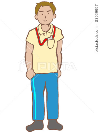 精神科職業治療師,男性 OT 站在馬球衫 精神科職業治療師,男性 OT 站在馬球衫 85939997