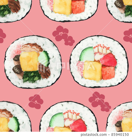 模擬水彩 Setsubun Ehomaki 壁紙粉紅色背景 85940150