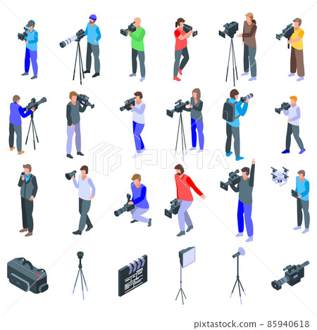 Cameraman icons set, isometric style 85940618