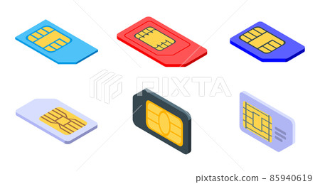 Sim phone card icons set, isometric style 85940619