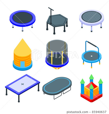 Trampoline icons set, isometric style Trampoline icons set, isometric style 85940637