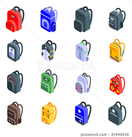 Backpack icons set, isometric style Backpack icons set, isometric style 85940638
