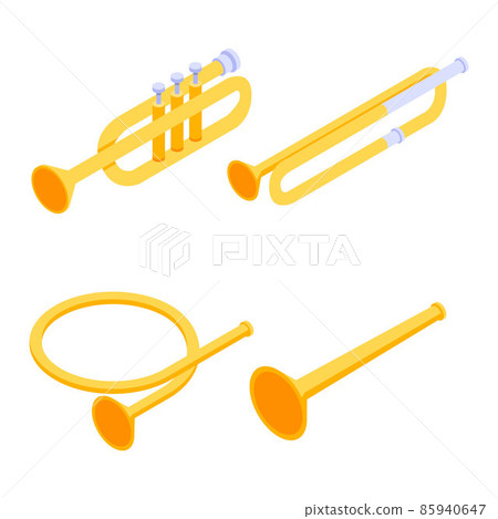 Trumpet icons set, isometric style Trumpet icons set, isometric style 85940647