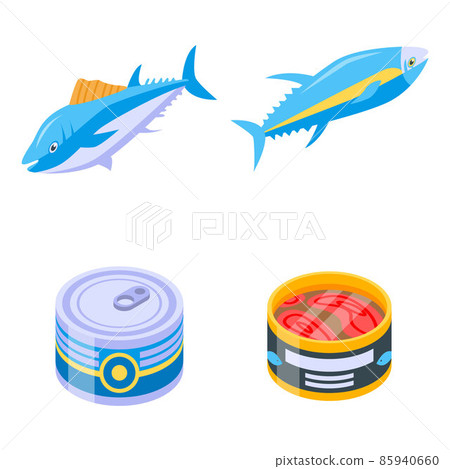 Tuna icons set, isometric style Tuna icons set, isometric style 85940660