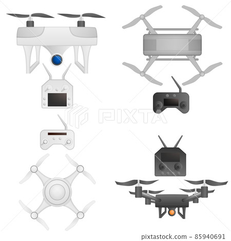 Drone icons set, realistic style Drone icons set, realistic style 85940691
