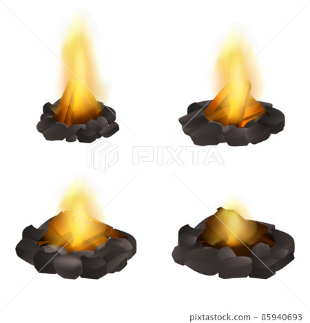 Campfire icons set, realistic style Campfire icons set, realistic style 85940693