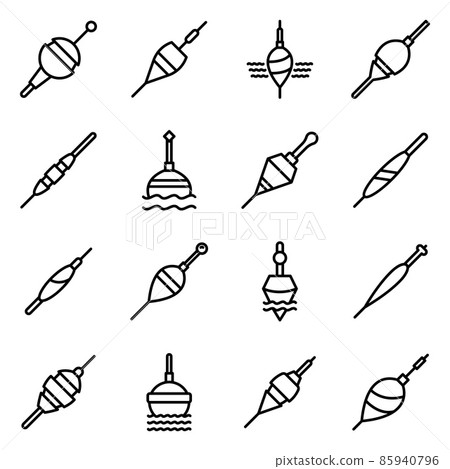 Bobber icons set, outline style 85940796