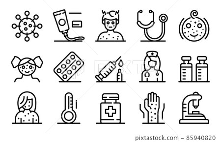 Chicken pox icons set, outline style 85940820