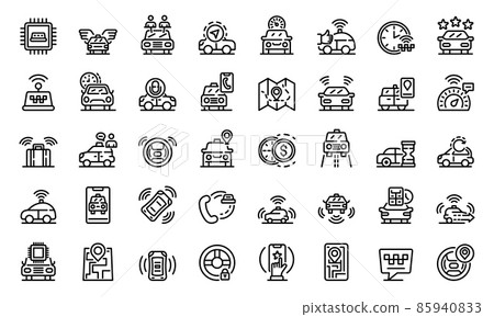 Unmanned taxi icons set, outline style Unmanned taxi icons set, outline style 85940833