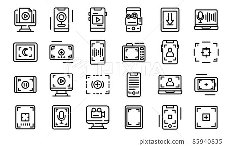 Screen recording icons set, outline style 85940835