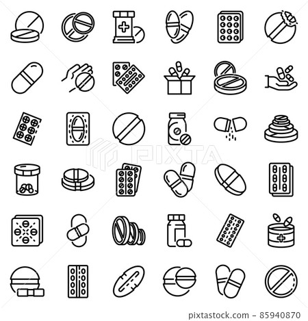 Pill icons set, outline style 85940870
