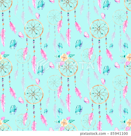 Watercolor pattern with dream catchers 85941100