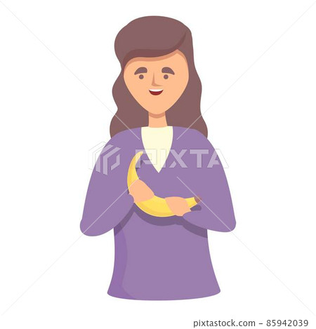 Woman with banana icon cartoon vector. Healthy girl Woman with banana icon cartoon vector. Healthy girl 85942039